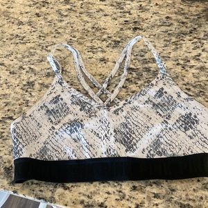 PINK Gray and white snake skin print sports bra.